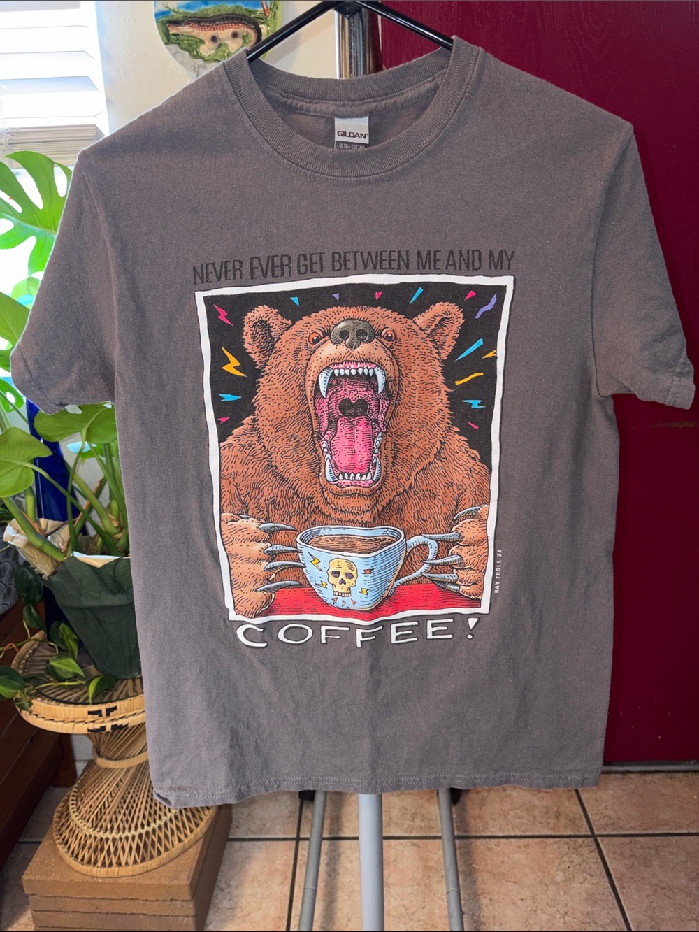 Gildan Brown Graphic Bear Coffee Tee - Kids Short Sleeve